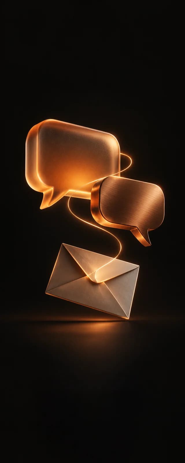 Warm orange conversation bubbles connected above an envelope